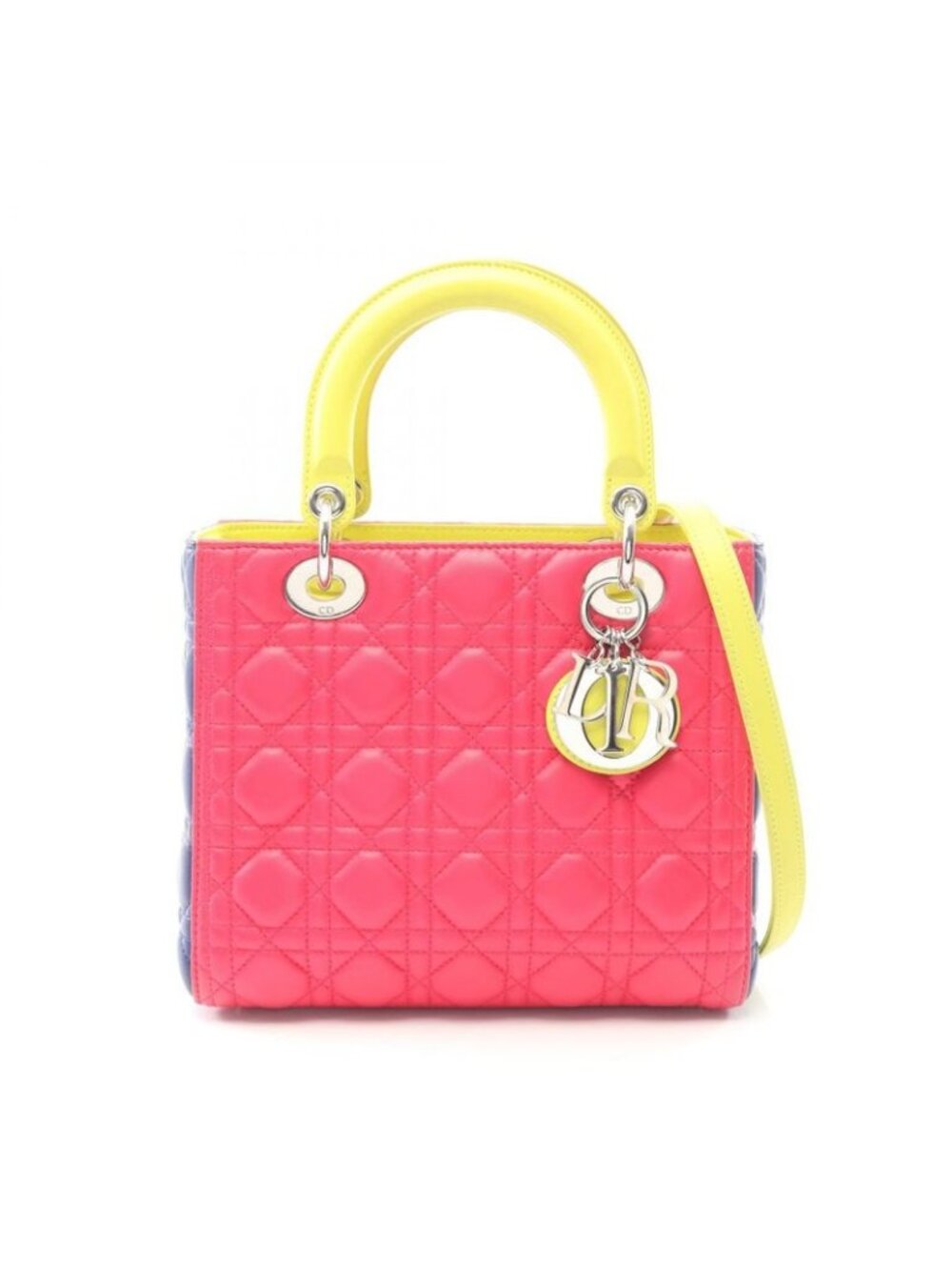 Dior Handbag Lady Dior Cannage 2-Way Masenda Navy Yellow Leather Tote - Picture 1 of 9